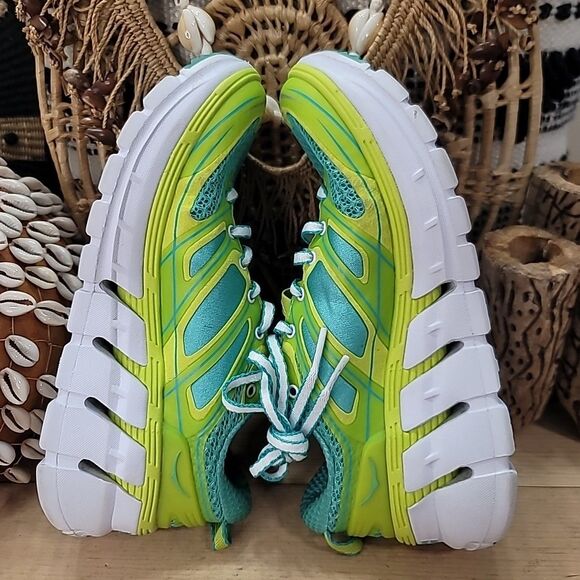 Hoka One One Womens 5.5 Conquest 2  Running Gym Shoe Acid Green Aqua Sneakers - Picture 3 of 13